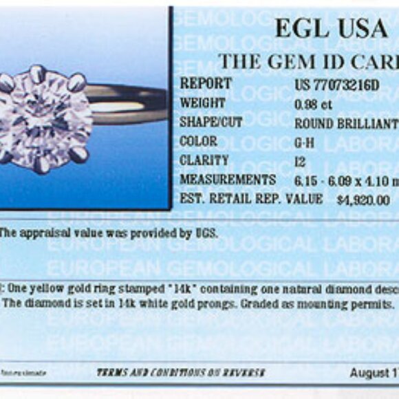 @MyCost! 14Kt Yellow Gold 0.98ct Solitaire Diamond Ring - Picture 6 of 6